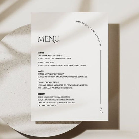 Wedding Stationary Menu